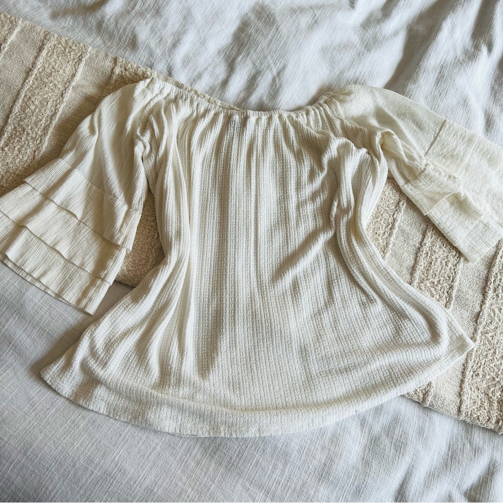 Cream Lucky Brand Off-Shoulder Flowy Knit Top